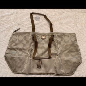 Tan Nylon Coach Packable Weekender and Pouch Set